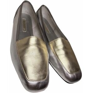 Enzo Angiolini Liberty Square Toe Loafers 8M Metallic Flats Gold Silver Leather
